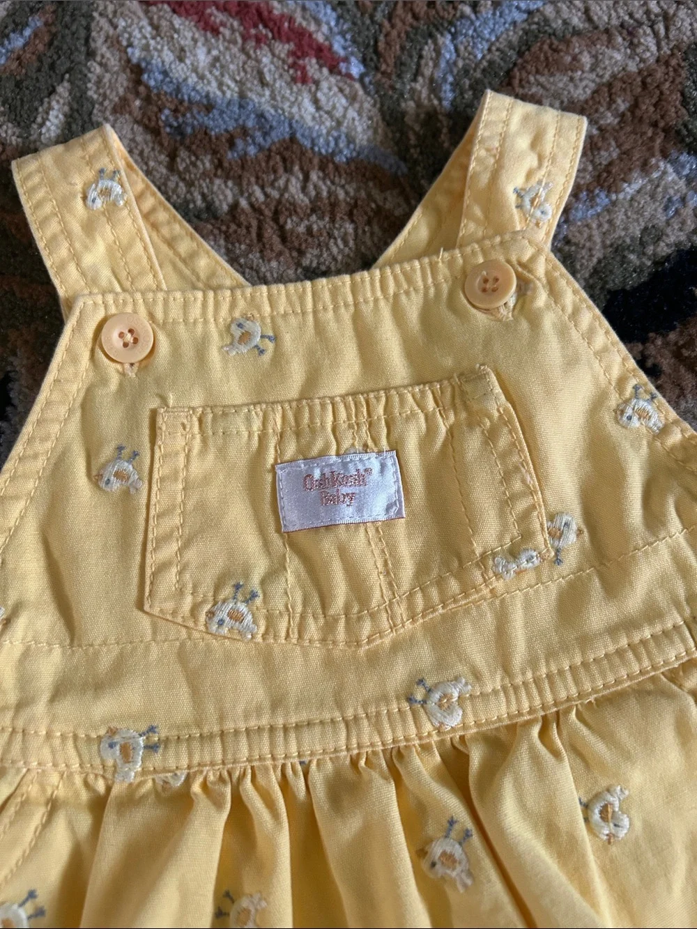 Vtg OshKosh Baby Yellow Chick Overall Dress 3-6M